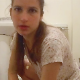 A attractive brunette girl shows off her ass and then takes a shit into a toilet while sitting backwards toward the camera. Finished product shown at end. Over 2 minutes.